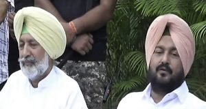 Former cabinet ministers Balbir Singh Sidhu and Gurpreet S Kangar addressing a press conference in Chandigarh