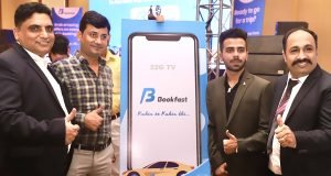 Anand Pal, Director, CEO & Founder, Book Fast,Rajesh Chopra, Director, Book Fast, Sukhleen, Chief Operating Officer, Book Fast & Rajiv Sapra, Advisory Head, Book Fast, unveiling 'Book fast' App. copy