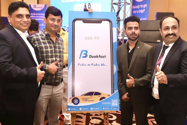 Anand Pal, Director, CEO & Founder, Book Fast,Rajesh Chopra, Director, Book Fast, Sukhleen, Chief Operating Officer, Book Fast & Rajiv Sapra, Advisory Head, Book Fast, unveiling 'Book fast' App. copy