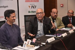 Vijay Sharma, Chairman, Haryana State Development Council , ASSOCHAM and Director, Jindal Stainless interacting with media persons at the 1st meeting of ASSOCHAM'S North Region Development Council.