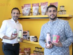 (L-R)Saurabh Gautam,COO, Keventers & Aman Arora,Co-founder,Director & CMO at Keventers showcasing signature milk shakes & food items at the unveiling of India's first Keventers cafe outlet at VIP Road Zirakpur.