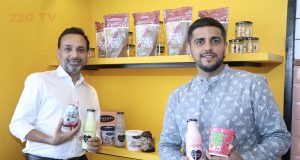 (L-R)Saurabh Gautam,COO, Keventers & Aman Arora,Co-founder,Director & CMO at Keventers showcasing signature milk shakes & food items at the unveiling of India's first Keventers cafe outlet at VIP Road Zirakpur.