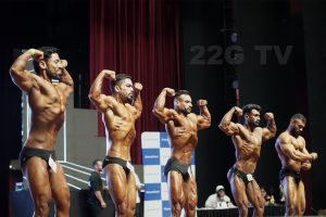 Participants flexing their muscles at “NPC North India and Mr. Tricity” bodybuilding and physique championship held at Indradhanush Auditorium, Sector 5 Panchkula.....
