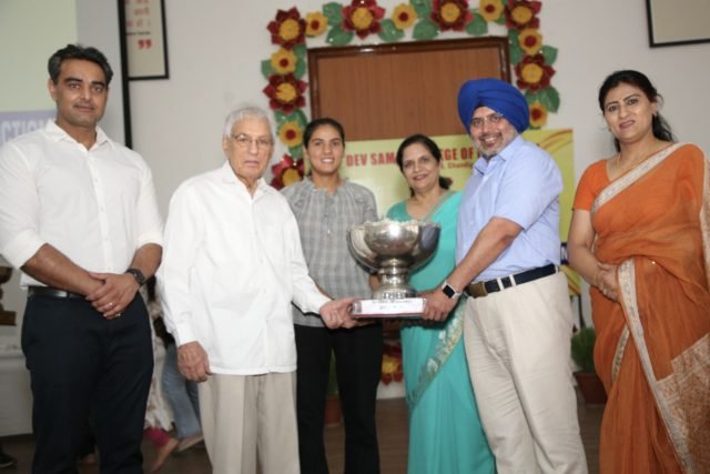 Chief Guest Mr. A S Rai, ADGP(Traffic), Punjab 2nd from right, being felicitated at the Annual Prize Distribution Function of Dev Samaj College of Education, Sec 36, Chandigarh.