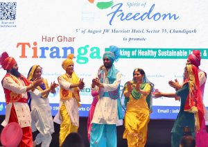 Artistes from Punjab perform Bhangra to mark the Spirit of Freedom ‘Har Ghar Tiranga’ organised by NGO ‘Guardian of Nature' at a hotel in Chandigarh on August 5, 2022