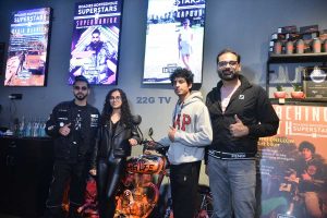 Dirt Biker Prithvi Singh Dhillon, Rapper Super Manikk, Golfer Ananya Kapoor & Sahil Baweja, Founder & CEO, Leapster Restaurants at the unveiling ceremony of superstar posters at Roadies Koffeehouz