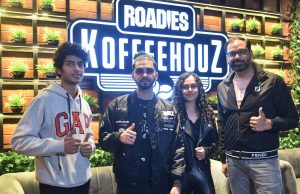 Dirt Biker Prithvi Singh Dhillon, Rapper Super Manikk, Golfer Ananya Kapoor & Sahil Baweja, Founder & CEO, Leapster Restaurants at the unveiling ceremony of superstar posters at Roadies Koffeehouz