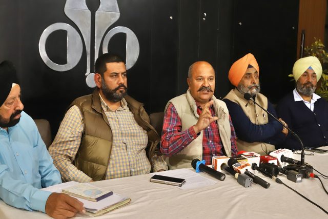 R S Bajwa (Secretary Punjab Motor Union), Shubhkarman Brar, Sandeep Sharma, Iqbal Singh and Harinder Singh Kanech interacting with media regarding issues related to Pvt. Bus Operators at Chandigarh Press Club