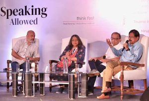 Panelists Ravi Singh Publisher, Speaking Tiger Nirupma Dutt, Senior Journalist and poet, Arunava Sinha, Crossword-prize winning translator, Khalid Jawed, JCB Prize-winning author during a panel discussion on a two-day Think Fest ‘Speaking.jpg