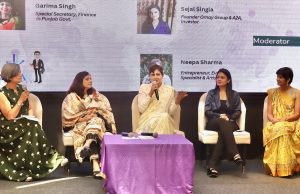 Nepa Sharma, Entrepreneur, Dr Priti Jindal, Director, Touch Clinic & Cosmetic Gynecology, Garima Singh, Special Secretary, Finance, Pb. Govt., Sejal Singla, Founder Ornay Group & A2A and Kavita Chatterjee Das, Former Principal, St. John”s High School at a panel discussion titled ‘Investing in Motherhood' held to celebrate Mother’s Day.