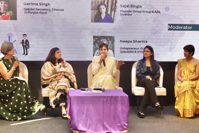 Nepa Sharma, Entrepreneur, Dr Priti Jindal, Director, Touch Clinic & Cosmetic Gynecology, Garima Singh, Special Secretary, Finance, Pb. Govt., Sejal Singla, Founder Ornay Group & A2A and Kavita Chatterjee Das, Former Principal, St. John”s High School at a panel discussion titled ‘Investing in Motherhood' held to celebrate Mother’s Day.