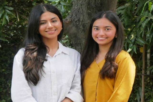 Gauri Chopra & Bhavya Sethi pose on the sidelines of a press meet to announce details of the upcoming 'Thrift Sale' being held by the duo. The sale is aimed at raising funds for underprivileged students.