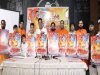 Raman Dewan (6th from left) singer of 'Haath Mein Mauli' alongwith members of the cast of the song's video and others, unveiling the poster of the song at its launch in Chandigarh Press Club.