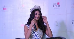 Shweta Sharda, a 22-year-old from Chandigarh, who has recently been crowned LIVA Miss Diva Universe 2023 addressing the media at her homecoming press conference at The Lalit in Chandigarh.