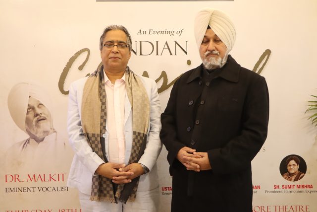 Amardeep Singh Dahiya, Founder, Polo Hindustani Art Heritage & Cultural Trust flanked by Hindustani Classical Raga Vocalist Dr Malkit Singh Jandiala.