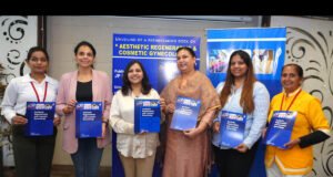 Renowned gynecologist Dr Preeti Jindal (3rd fm left) who is the Editor of book 'Aesthetic Regenerative & Cosmetic Gynecology' alongwith members of her core team at a press meet held to unveil the book